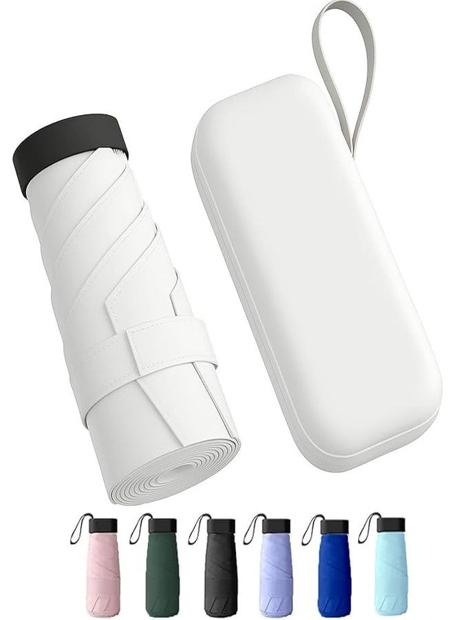 Eloxee Lightweight Travel Mini Folding Umbrella with Waterproof Case - 6-Rib Compact Sun & Rain Pocket Umbrella for Purse, Windproof for Women & Girls (WHITE) - Image 1